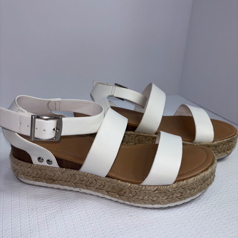 Strap Sandals Soda Espadrille Platform Sandals White Ankle Strap Casual Size 10